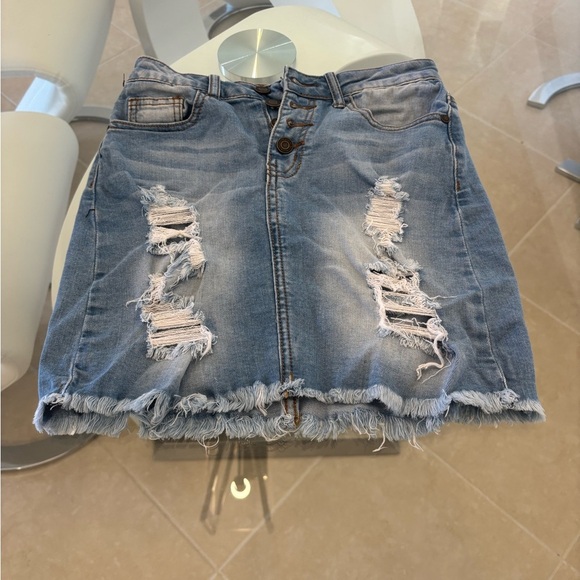Machine Blue Distressed Mini Skirt - Picture 5 of 5